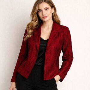 Chico's Women's 2  Sz M Red Open Cardigan Blazer Jacket Dressy
